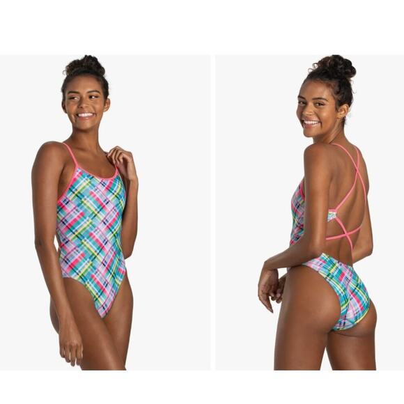 NWT Sporti x Alex Walsh Madras Mania Double Cross One Piece Swimsuit Size 36 - Picture 1 of 6